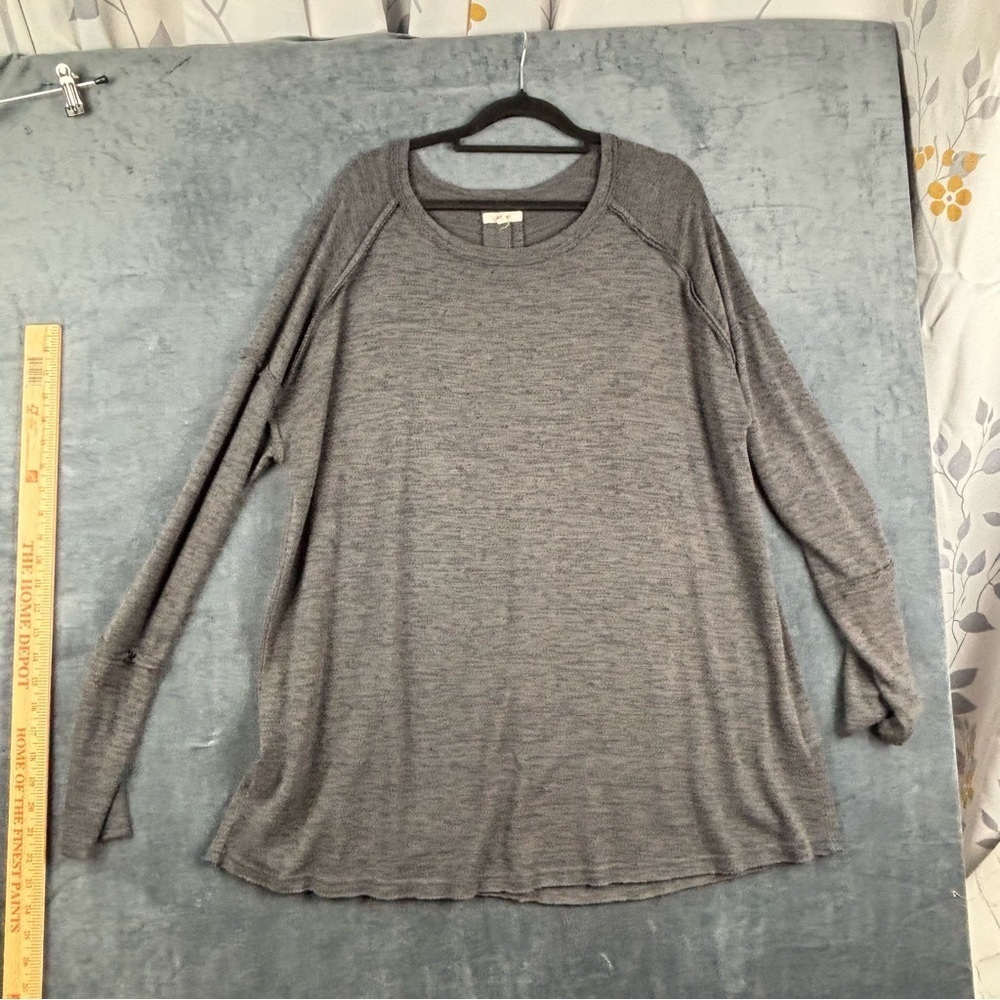 Easel Oversized Raw Hem Gray Relaxed Long Sleeve Cozy thermal w/fitted cuffs L